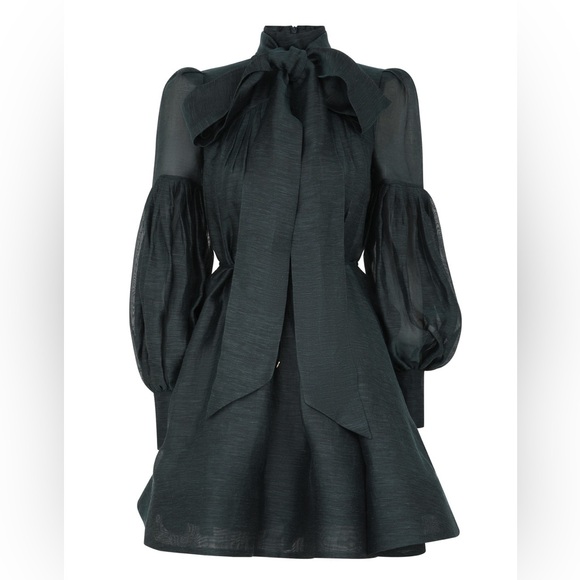 ZIMMERMANN Linen Silk Tie Neck Mini Dress Size - Picture 8 of 16